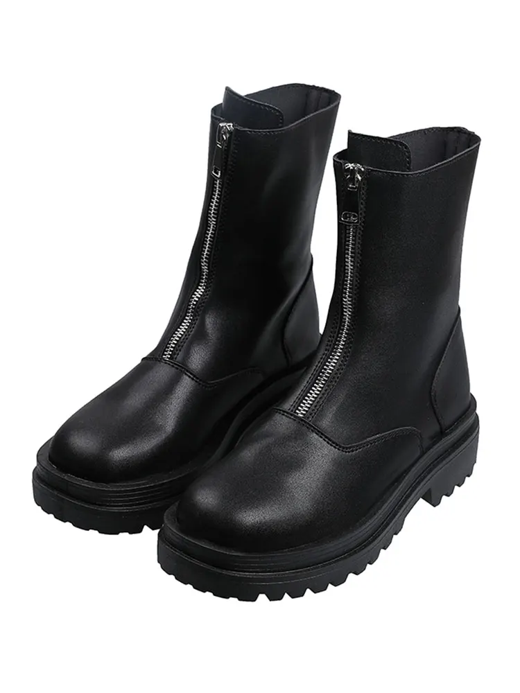 

Women's boots autumn 2020 new fashion motorcycle boots front zipper thick heel ankle boots