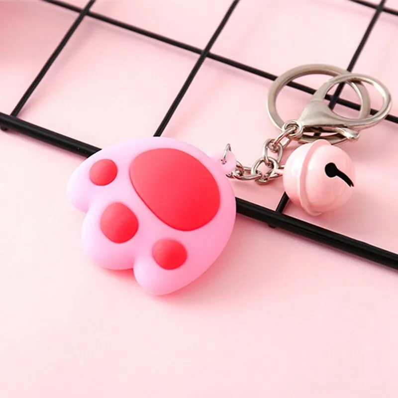 

Popular Women Bell Keychain Creative Three-Dimensional Cute Cat Claw Key Chain Soft Rubber Bell Car Bag Pendant Key Ring Gift