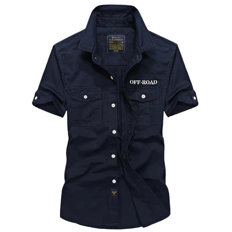 Новая летняя мужская рубашка в стиле милитари хлопковая с коротким рукавом