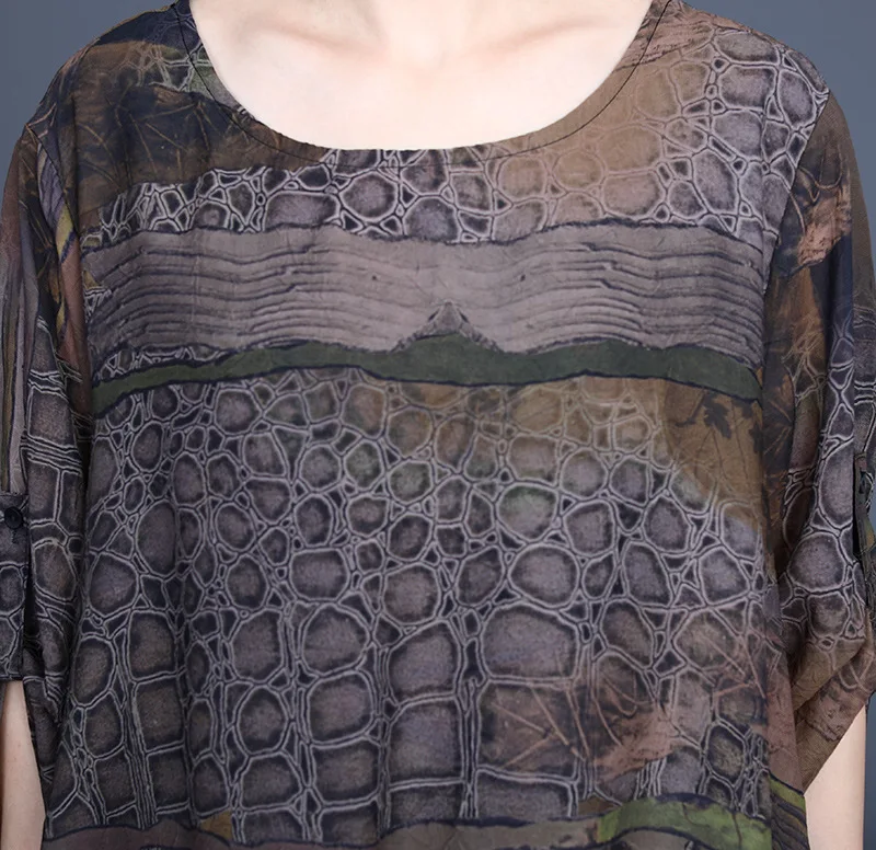 

SuperAen 2021 Summer New Irregular Light Silk Print Fake Two Plus Size Loose O-Neck A-LINE Casual Dress for Women