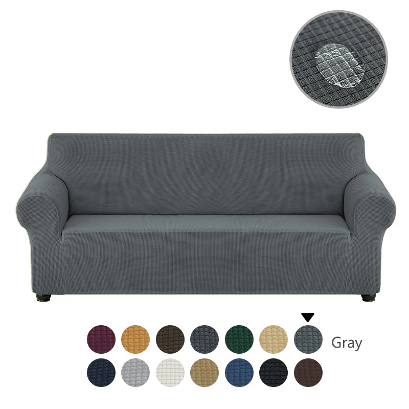 Impermeable a prueba de polvo de estiramiento el&aacute;stico de Color s&oacute;lido para sof&aacute; cubierta de sof&aacute; de la Sala cubre funda 1/2/3/4 plazas gris conjunto-1