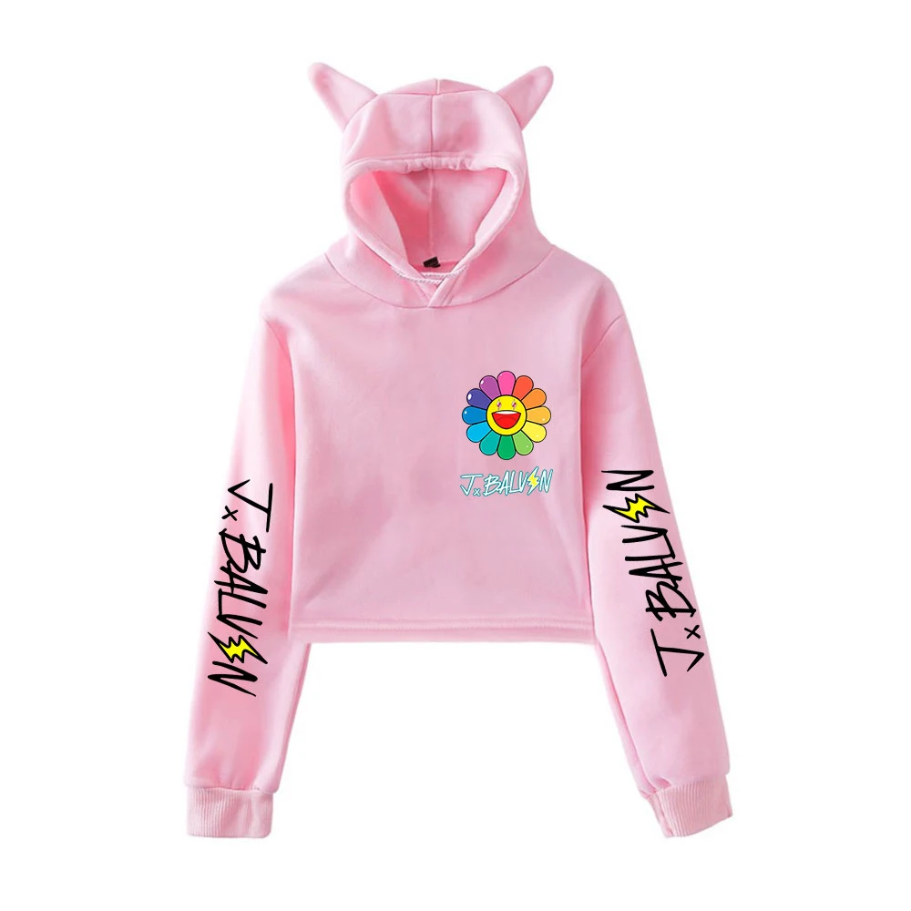 

J BALVIN Sweatshirts Girls Kpop Cat ears Cropped Hoodies Women Hooded Pullover Crop Top Female Harajuku blouses girl Clothing