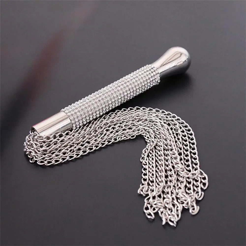 Metal Alloy Chain Tassel Short Horse Riding Whip Crop Crystal Handle