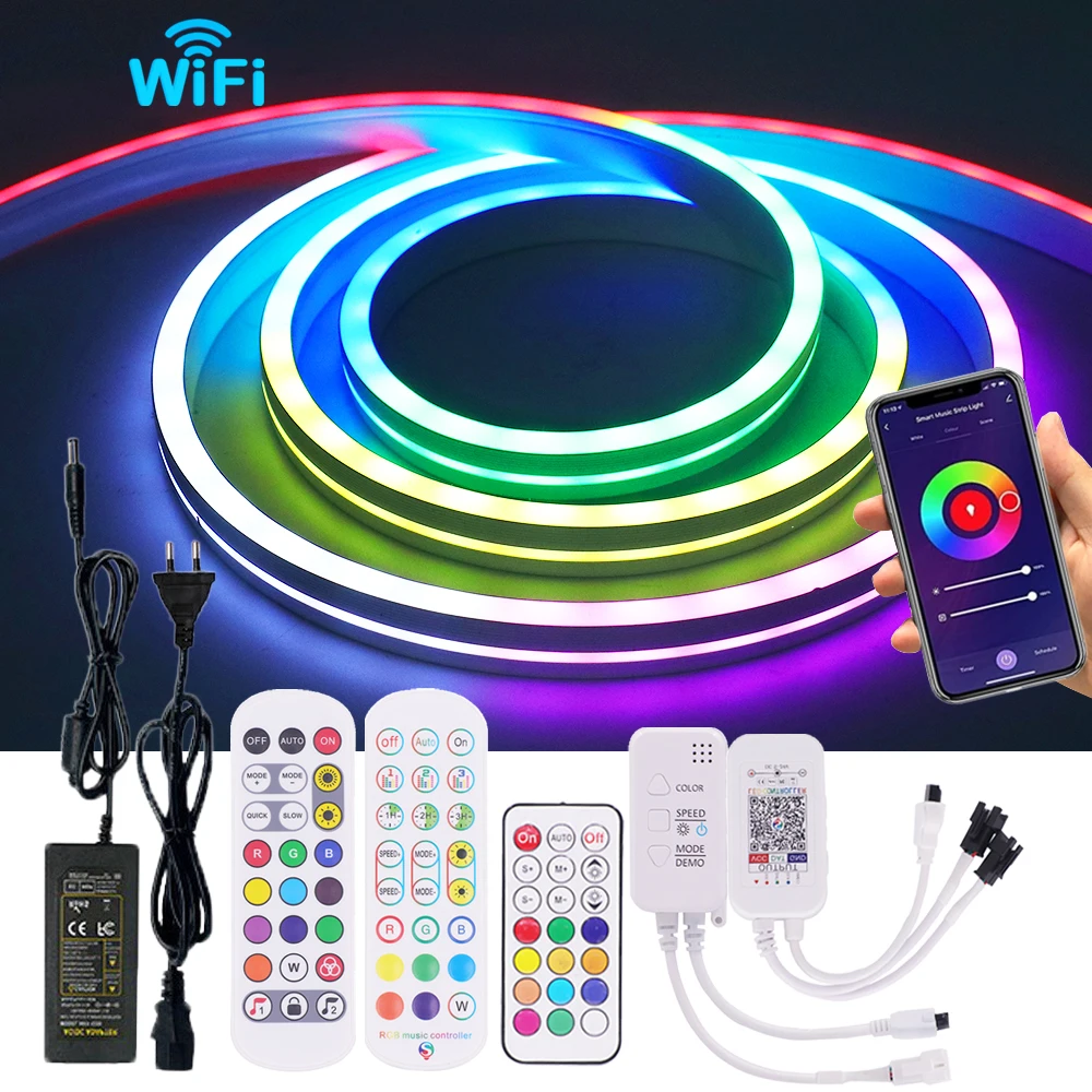 5V WS2812B LED Neon Strip Light 5050 Wifi Bluetooth-compatible Remote Control RGB Dream Color Flex Silicone Tube Lights Dimmable