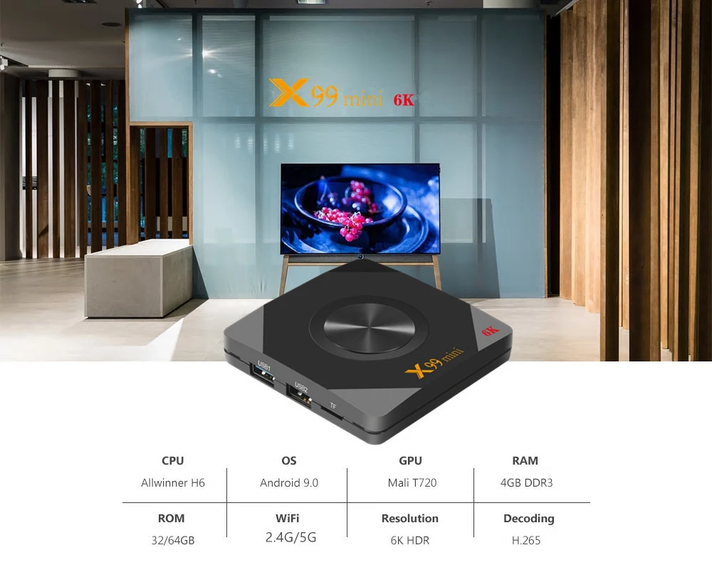 X99 Мини Смарт ТВ приставка Android 9,0 4 Гб ОЗУ 32 Гб 64 Гб ПЗУ 2,4G 5G Wifi ТВ приставка Allwinner H6 четырехъядерный H.265 6K HD медиаплеер