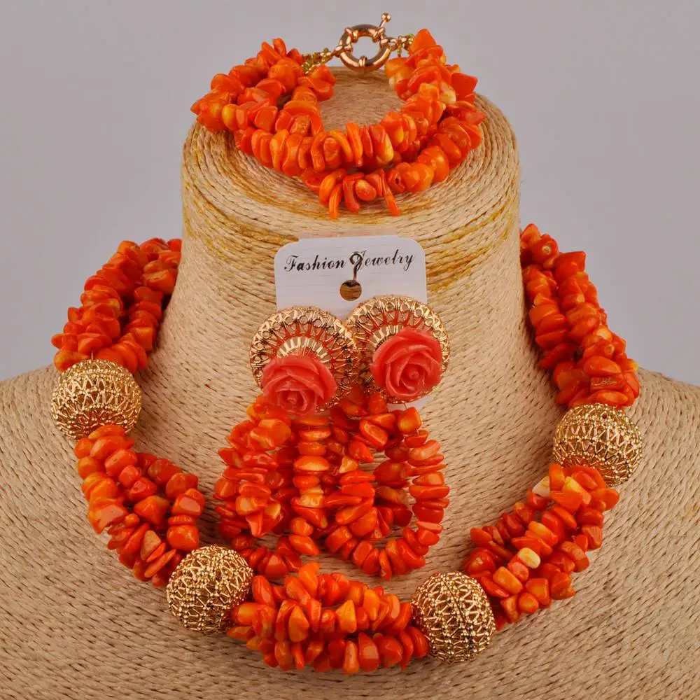 Ювелирный Комплект из оранжевых нигерийских коралловых бусин женский костюм