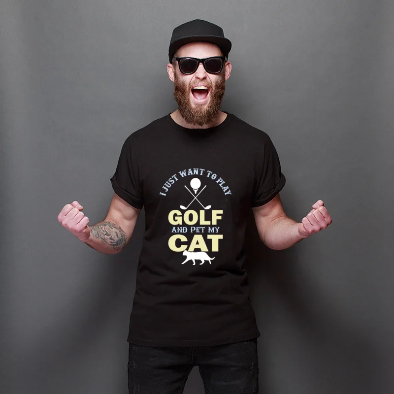 

Birthday Day GOLF CAT LETS PLAY Party 100% Cotton Tee-Shirt Round Neck Fashion T-Shirts Unisex Comics Tops Tees Gifts