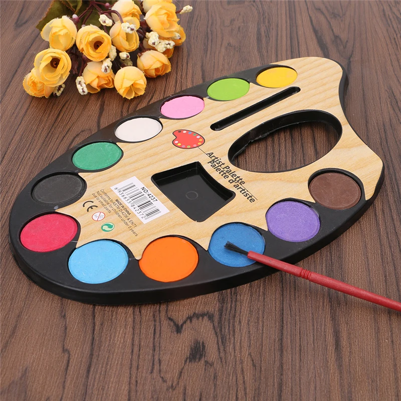 

12 Color Professional Artist Palette Paints Set Hand Wall Textile Painting Brush