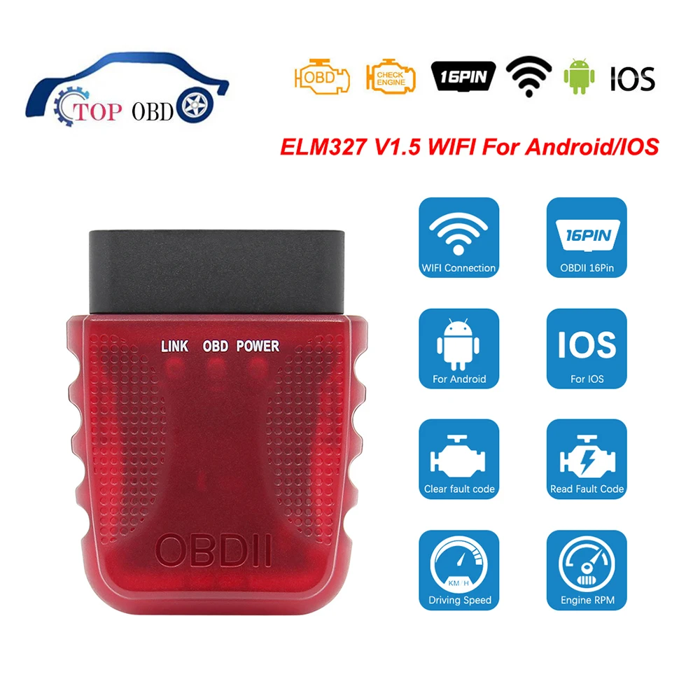 ELM 327 V1.5 WIFI For Android/iOS elm327 Scanner ELM327 V1.5 wifi OBD 2 OBD2 Car Auto Diagnostic Scan WI-FI ODB2 obd Code Reader