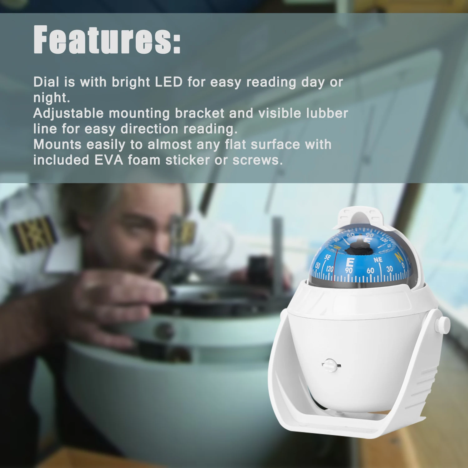 Водонепроницаемый автомобильный компас для лодки цифровой поворотный Морской