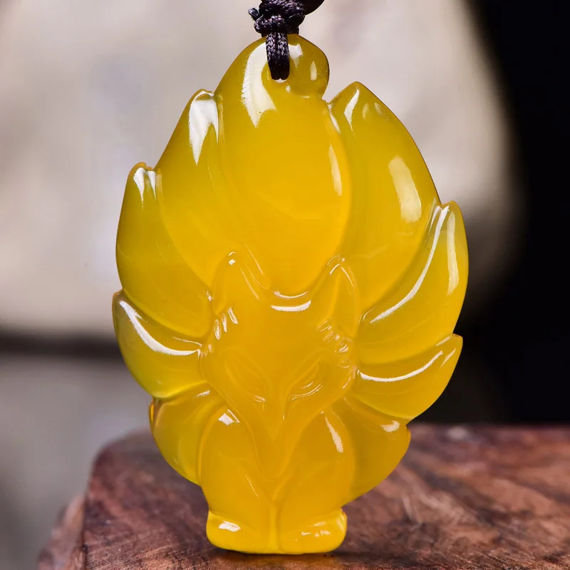 Китайский натуральный агат нефрит семихвостая лиса кулон ожерелье ювелирные