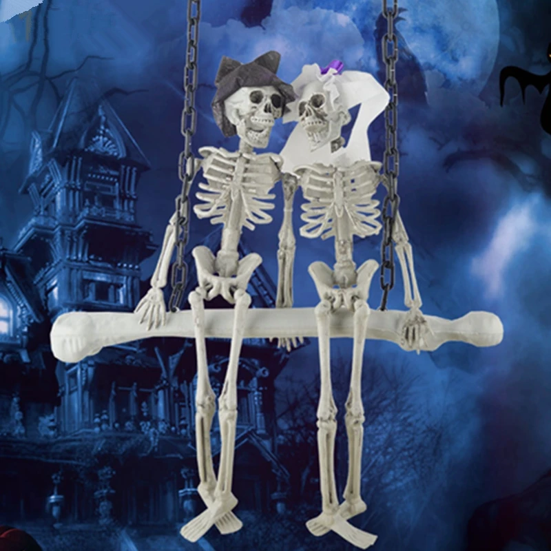 

Scary Halloween Hanging Skull Skeleton Ghost Bridegroom Bride Welcome Sign Tricky Toy Horror Haunted House Escape Prop KYY8955