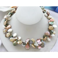 new arrival coin pearl necklace 2row 18 aa multicolor baroque freshwater pearl necklace handmade fine jewelry perfect women gi