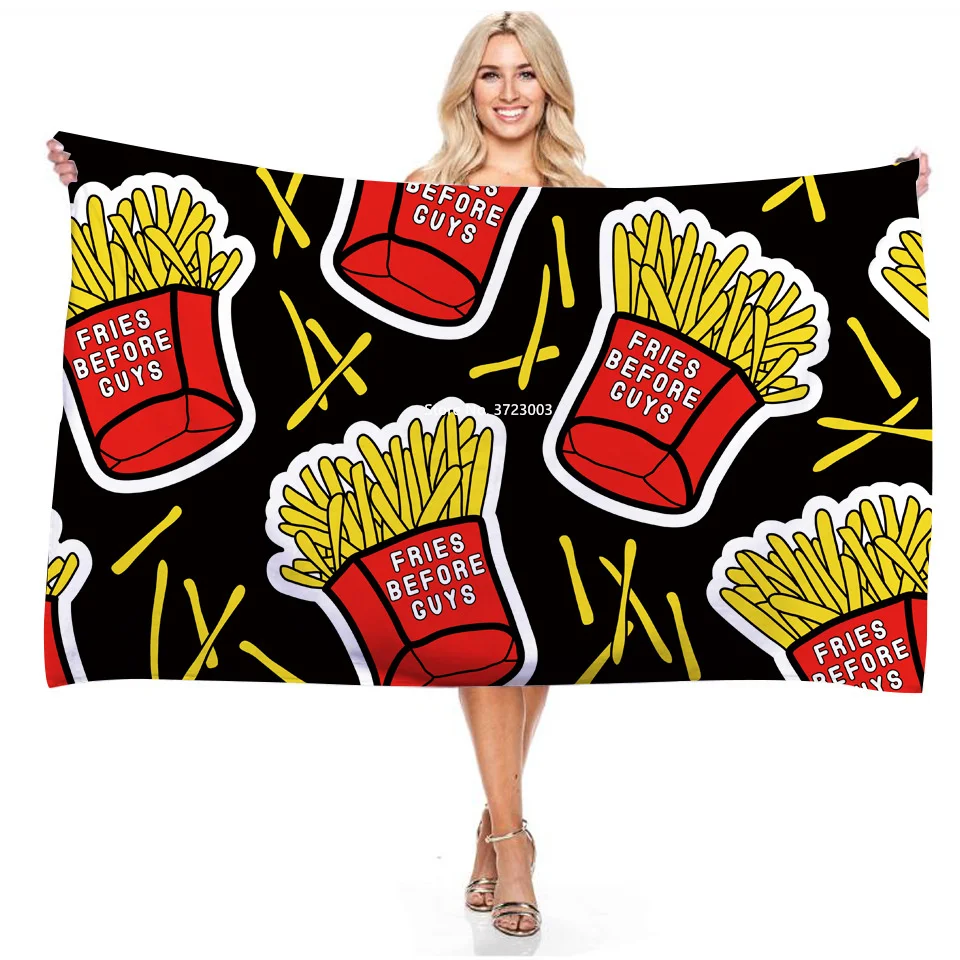 

Вкусные Еда гамбургер Кукуруза пицца серии 3D цифровые печатные прямоугольной ванны Полотенца открытый плавательный абсорбент пляжные Пол...