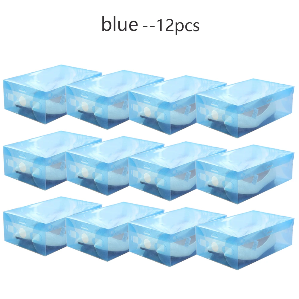 12pcs Blue 12 шт. Детский/женский/Мужской Прозрачный органайзер для макияжа, прозрачная пластиковая коробка для хранения обуви, складной чехол для обуви, органайзер для дома - Цвет: 12pcs Blue