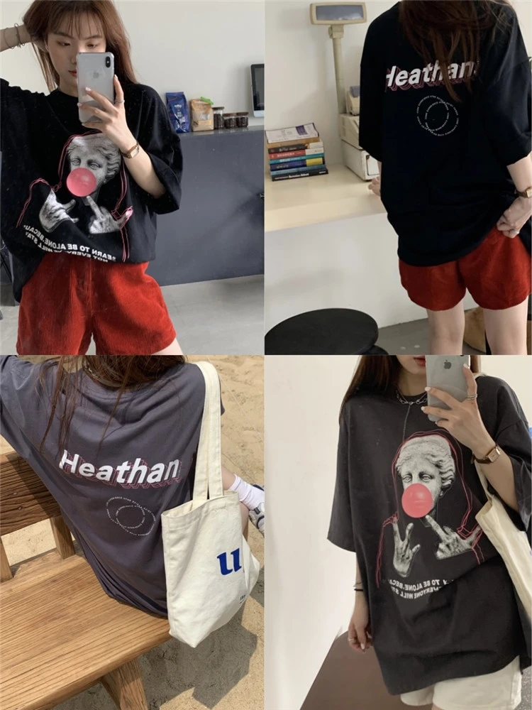 

Summer Boyfriend Women T Shirt New Loose Show Thin Spoof Lower Body Missing T-shirt