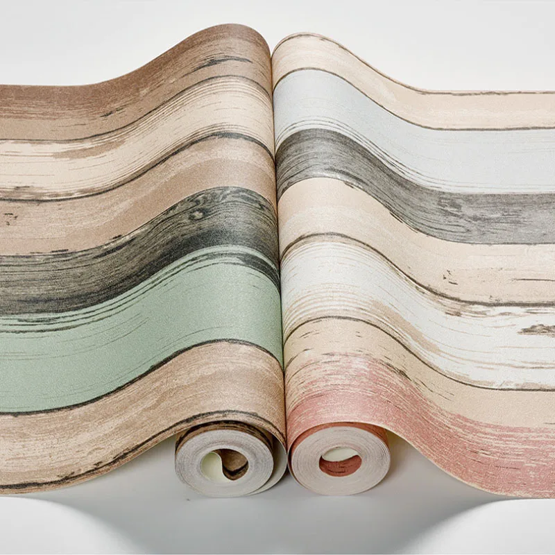 

PVC Waterproof 3D Wallpaper Vintage Simulation Wood Grain Plank Industrial Wind Wall Sticker Restaurant Room Store 3D Wall paper