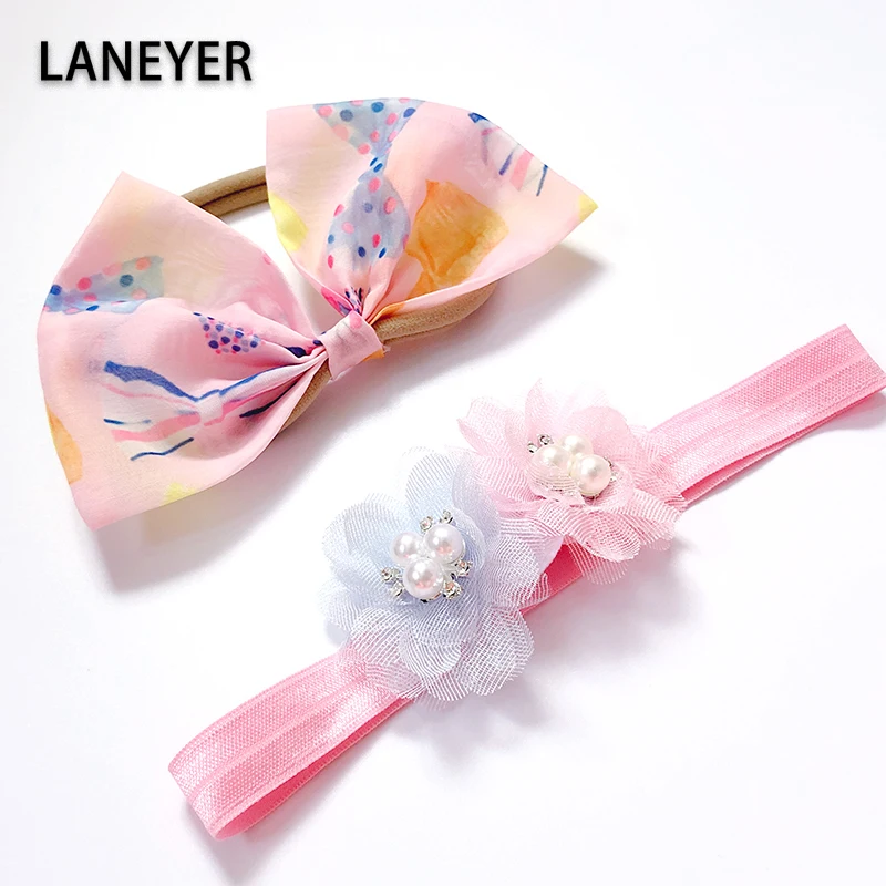 LANEYER Детская повязка на голову с бантом для девочек кружевная эластичная