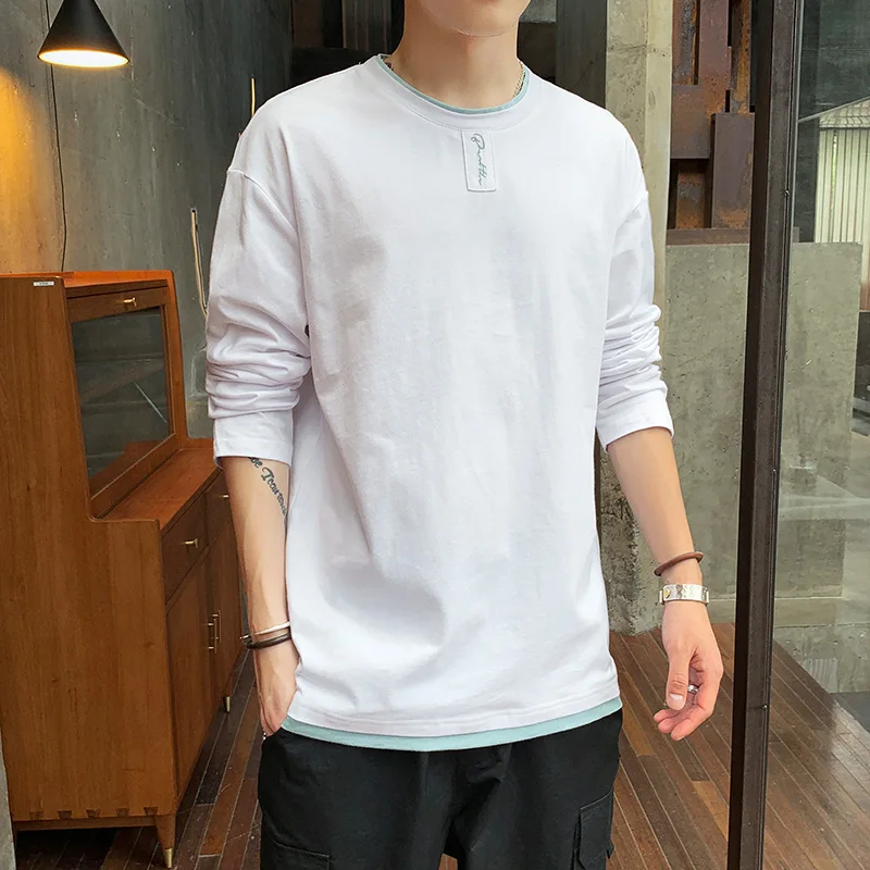 Высококачественная корейская модная футболка с длинными рукавами Мужская