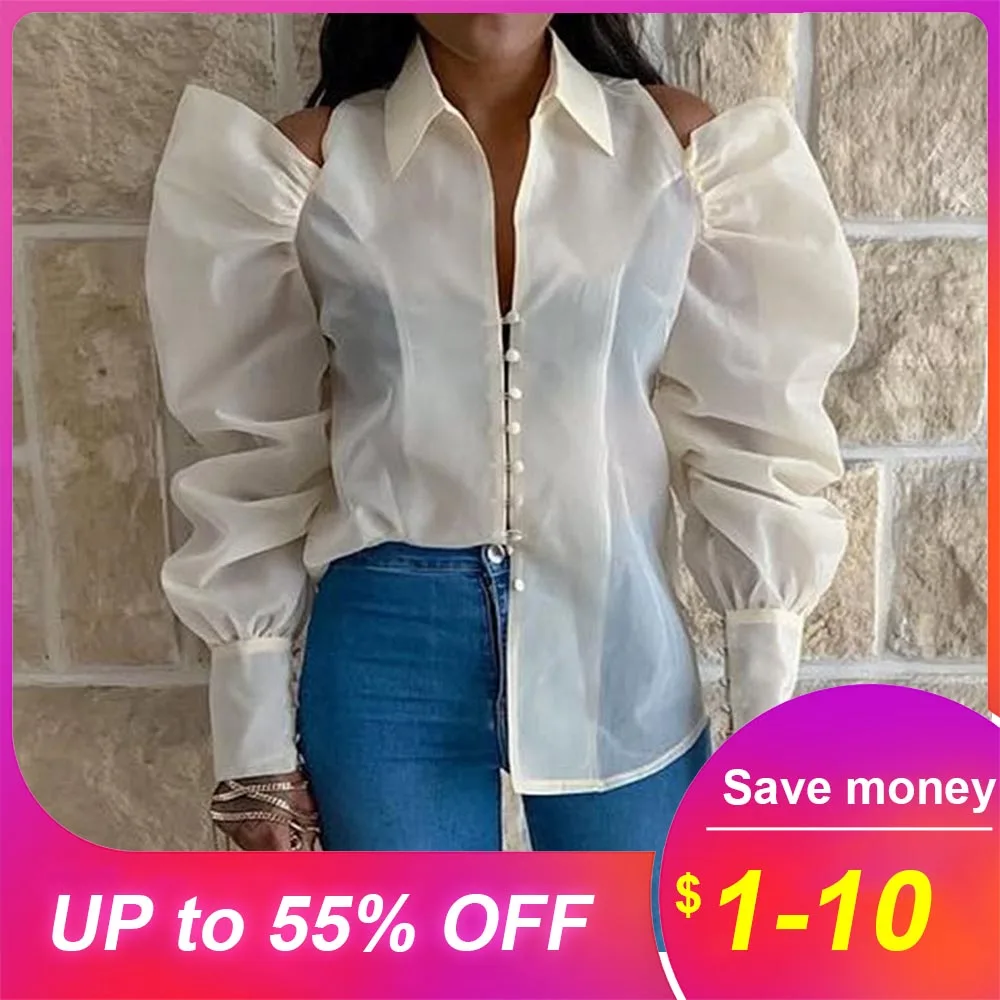 Белые женские топы блузки с отворотом прозрачные простые стандартные рубашки