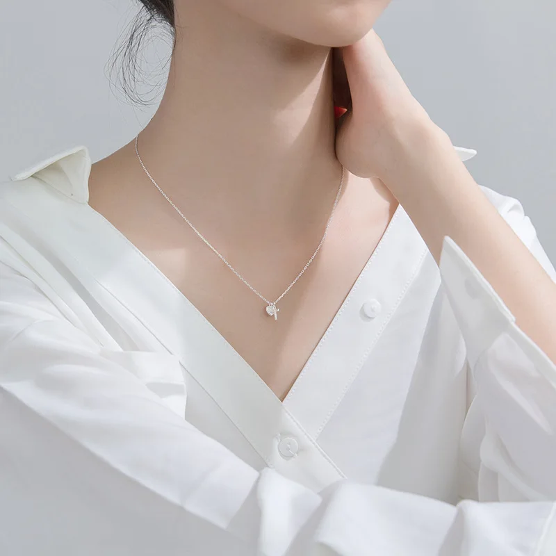 

100% 925 Sterling Silver Korean Style CZ Heart Cross Charm Pendant Necklace Fashion Jewelry Women