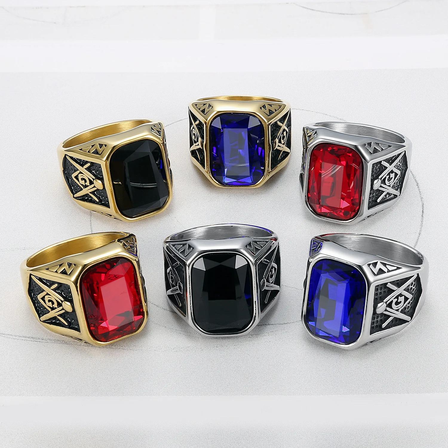 

Creative Trend British Style Fashion Jewelry Ruby Ring Ring Hip Hop Street Shooting Men's Titanium Steel Accessories