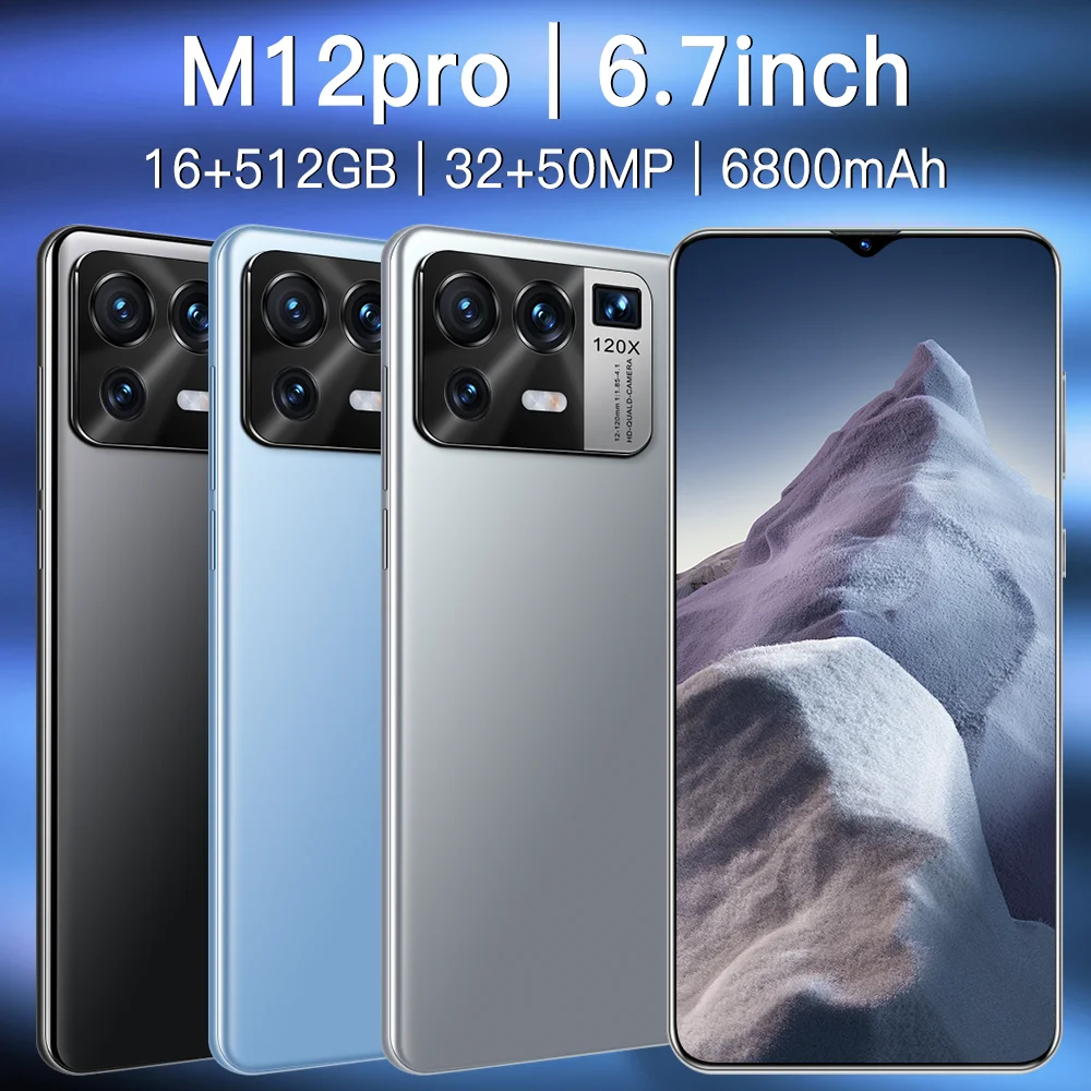 2021 новые Лидер продаж M12 Pro 12 + 512 Гб Andriod 11 0 телефон MTK6889 10 ядерный 6800 мА/ч большая