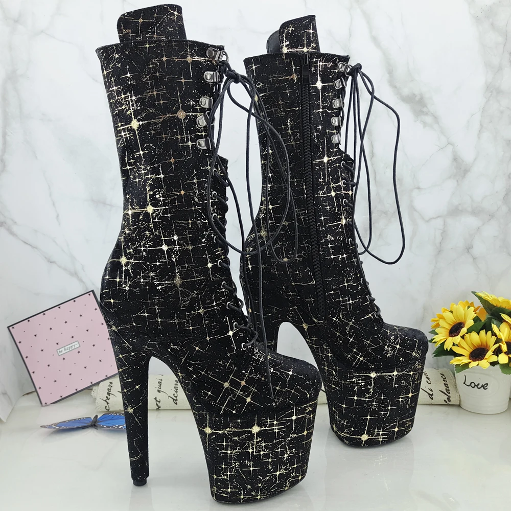 Leecabe/Обувь для танцев на шесте с золотыми звездами высоком каблуке 20 см/8 дюймов |