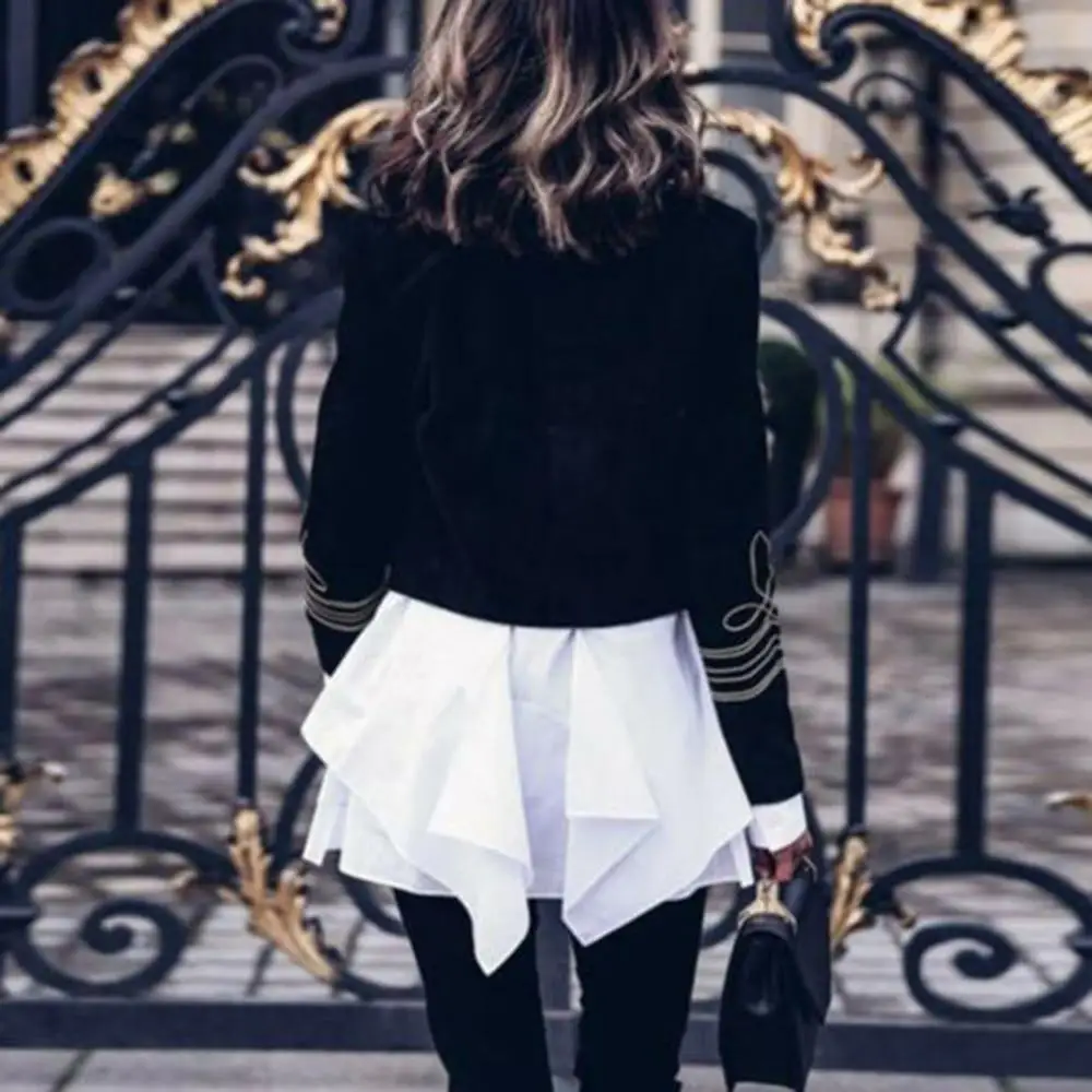 Черная Женская куртка женская модная в стиле ретро стимпанк готика военная топ