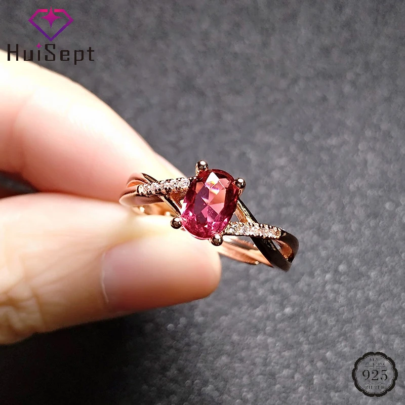 

HuiSept Vintage Ring 925 Silver Jewelry Oval Ruby Zircon Gemstones Finger Rings Accessories for Women Wedding Engagement Party