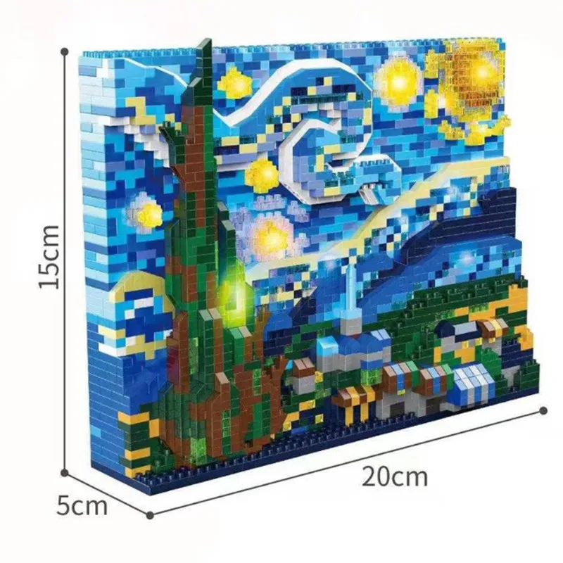 Mini Blocks Luxury Painting The Great Wave Building Toy Juguetes for Kids Gift Girl Present Van Gogh Starry Night Christmas | Игрушки и