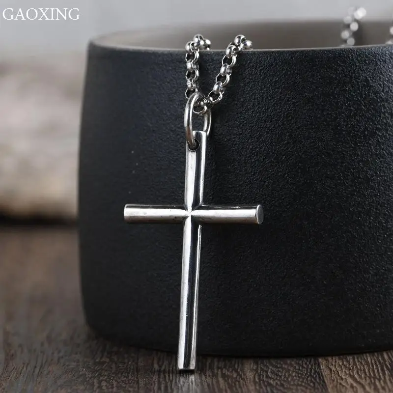 

S925 Silver Retro Christian Jesus Thai Silver Glossy Cross Pendant for Men and Women Glossy Pendant