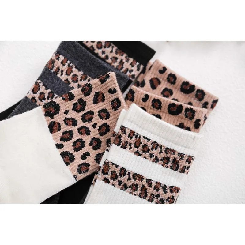 Зимние женские носки с леопардовым принтом смешные модные теплые хлопковые