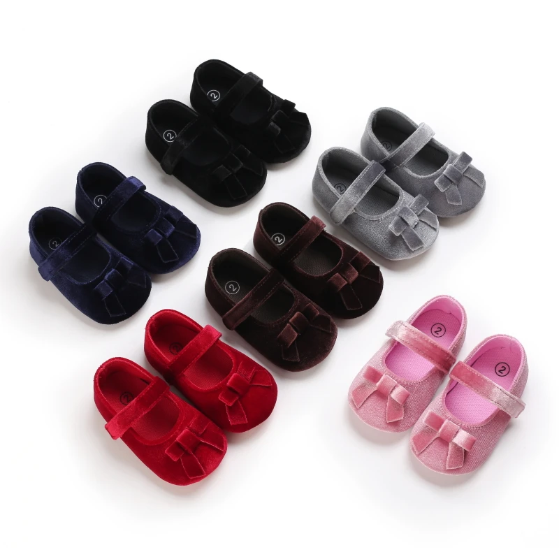 Prewalker Newborn Baby Plush Bow Solid Color Soft Comfort 0-18 Months Baby Casual Shoes Toddlers