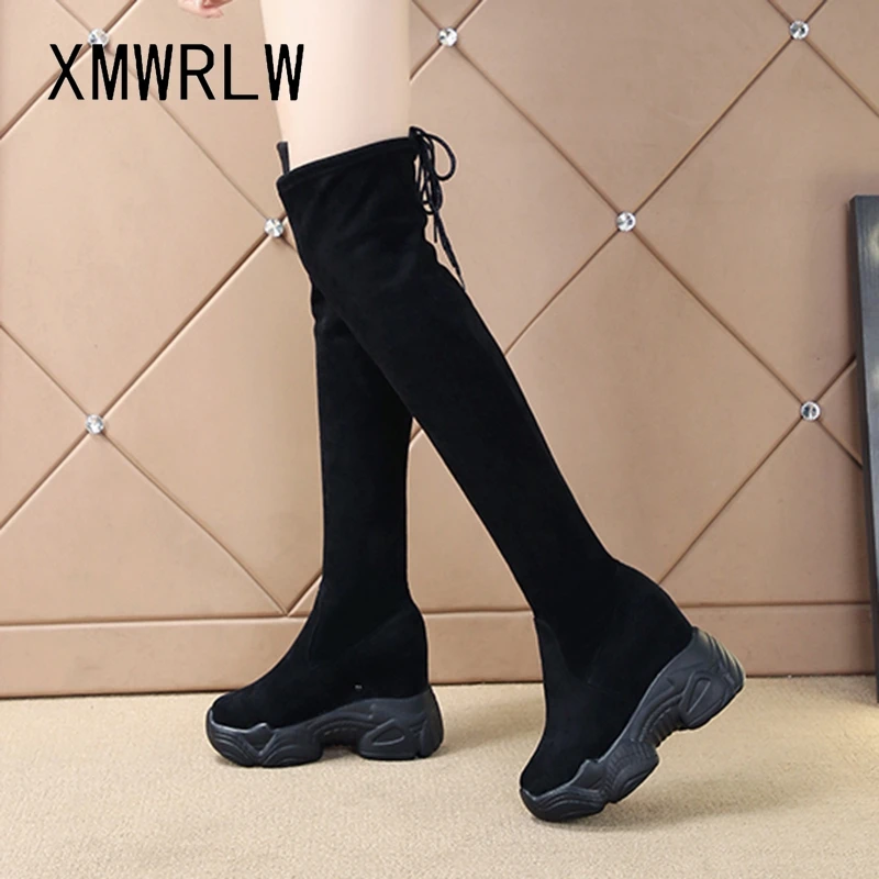 

Женские кожаные сапоги XMWRLW, осенне-зимняя обувь, короткие плюшевые сапоги на высоком каблуке, зимняя обувь, обувь с резиновой подошвой