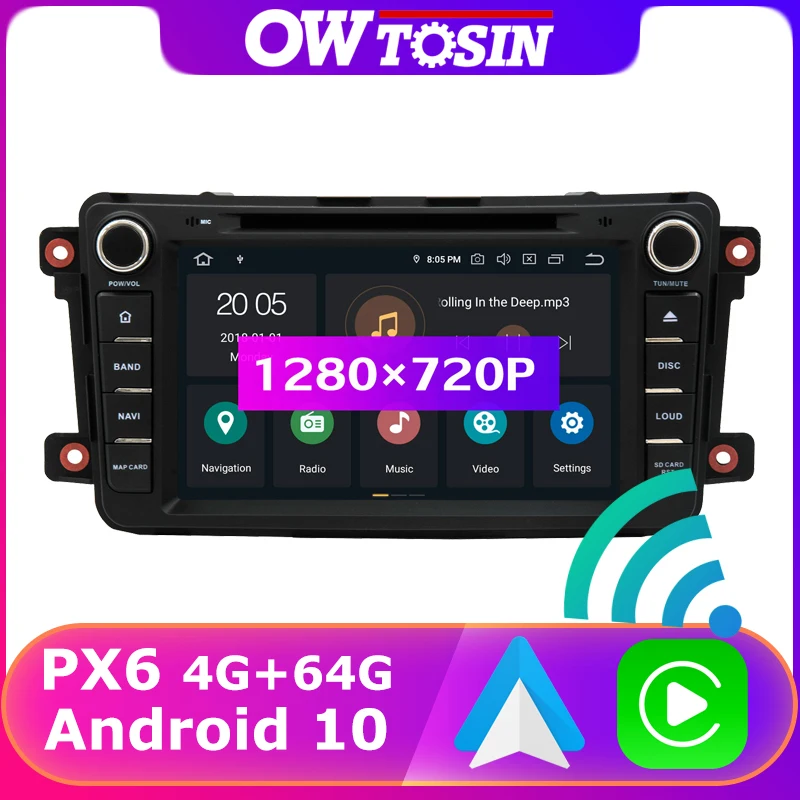 Автомобильный DVD плеер 8 дюймов 1280*720P PX6 4 + 64 ГБ Android 10 0 для Mazda CX 9 CX9 2007 2015 радио GPS DSP