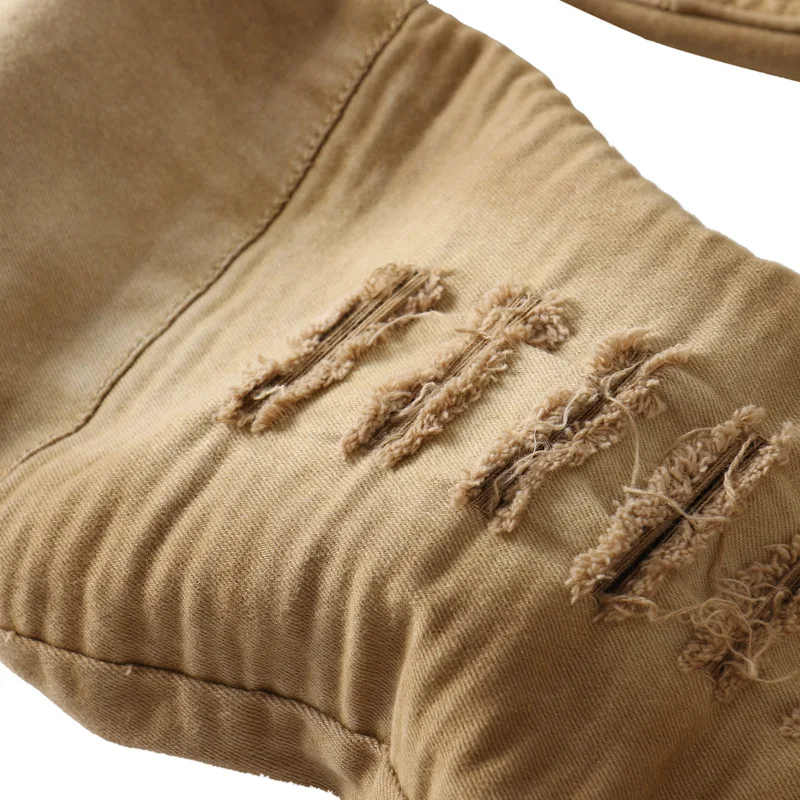 

20211 Men's stylish solid-color wash pleated hole-in-one slimmed-down jeans