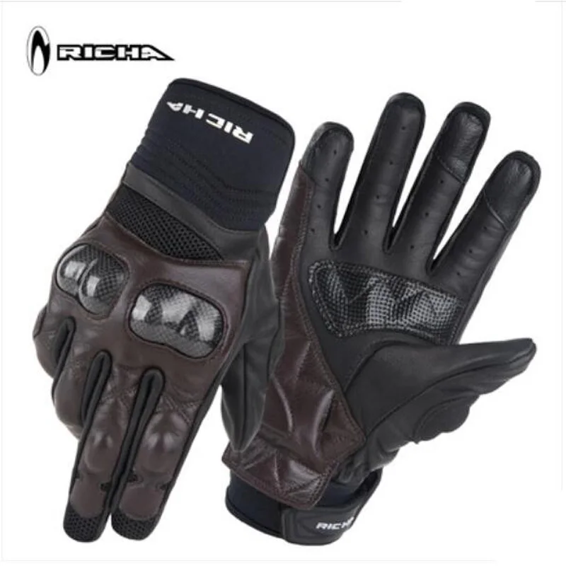 Перчатки для мотоциклистов Richa, мужские, летние, из овечьей кожи с углеродным волокном для защиты, экипировка для езды на мотоцикле, перчатки с сенсорным экраном.