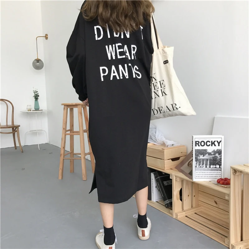 Женское платье футболка с круглым вырезом длинным рукавом и надписью|Женские