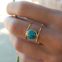 personalized vintage natural blue turquoises rings for women men antique silver color titanium double layer finger ring jewelry