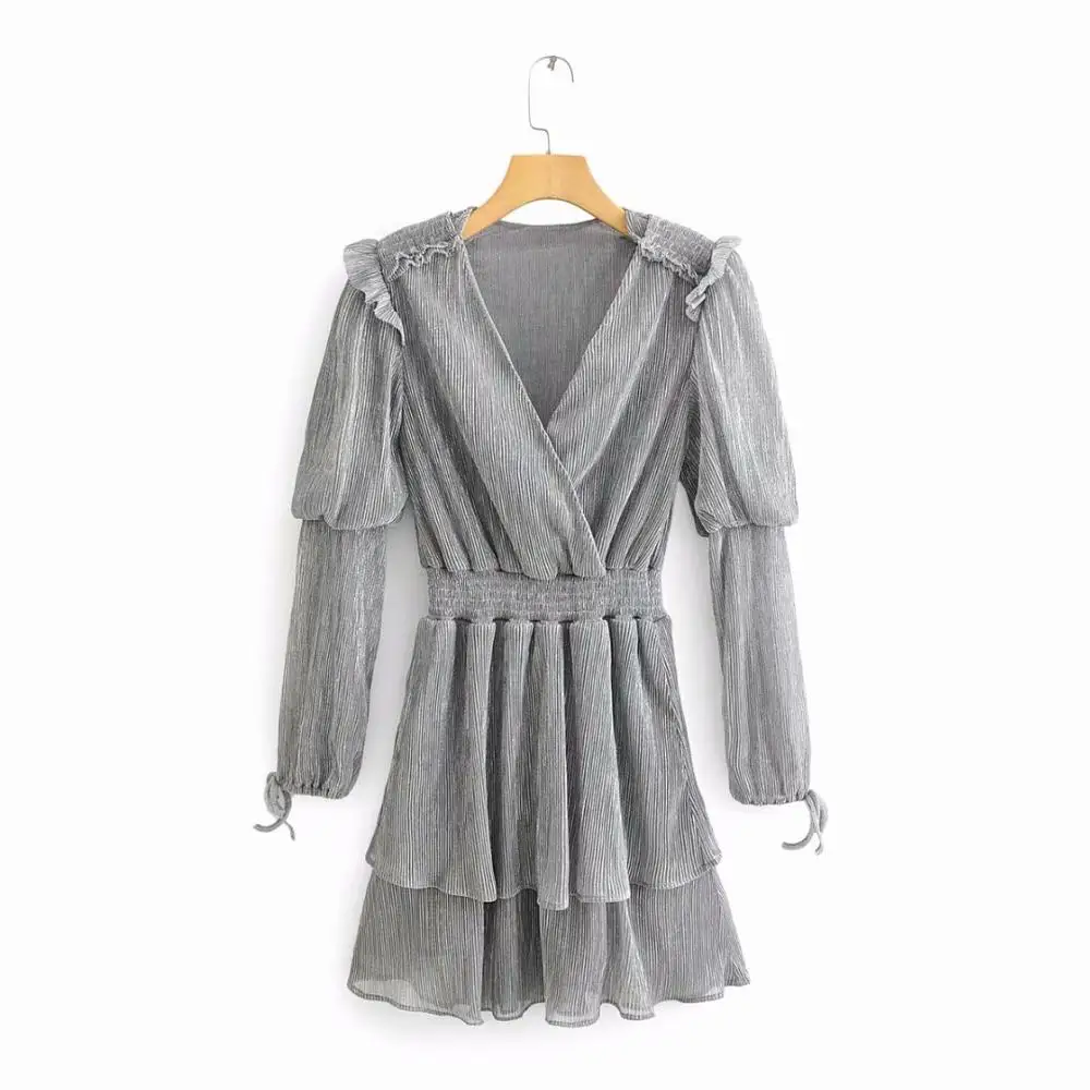 Женское винтажное Плиссированное мини платье кимоно с v образным вырезом и