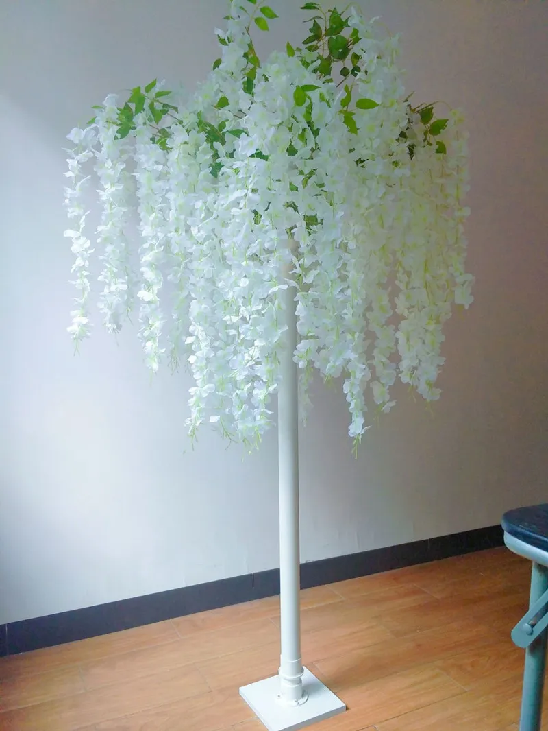 

Elegant White Artificial Silk Flower Tree Simulation Wisteria Douhua Trees 160CM High For Wedding Stage Aisle Runner Decoration