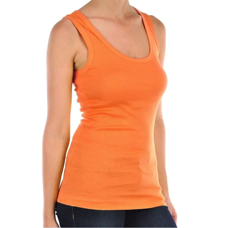 Colour32 Women Cotton Ribbed Tank Top T-Shirt Sports Gym Fashion Casual Sleeveless Tee Plus Size Stretchy Blouse M30284 - Цвет: Colour32