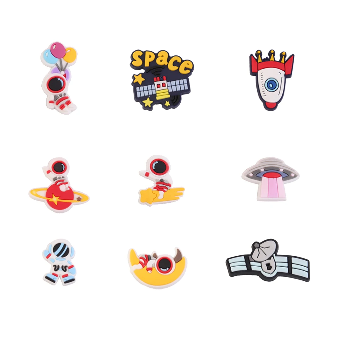 

9Pcs Hot Sale Space Astronaut PVC Shoe Charms For Croc JIBZ, Aaccessories Rocket Planet Decoration Shoes,Party Boy For Gifts