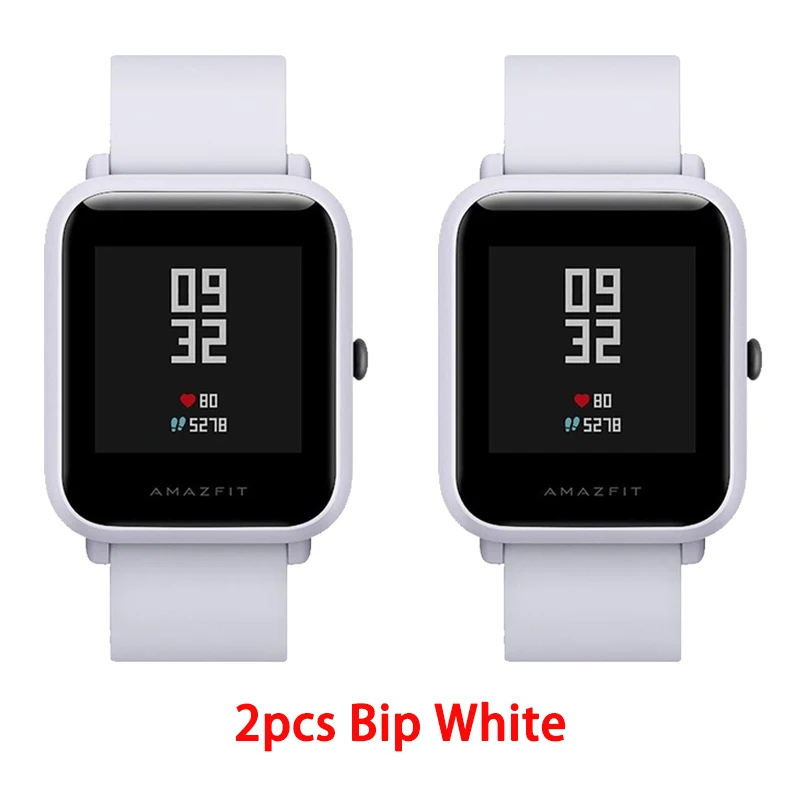 2 pcs white Глобальная версия Xiaomi Huami Amazfit Bip Смарт часы сердечного ритма мониторы gps Gloness Smartwatch 45 дней в режиме ожидания для телефона MI8 IOS - Цвет: 2 pcs white