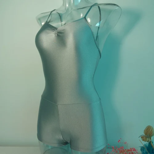 Silver Gray Блестящий лайкровый женский топ для девушек Biketard Dance Unitard с шортами для детей и взрослых, 18 цветов - Цвет: Silver Gray