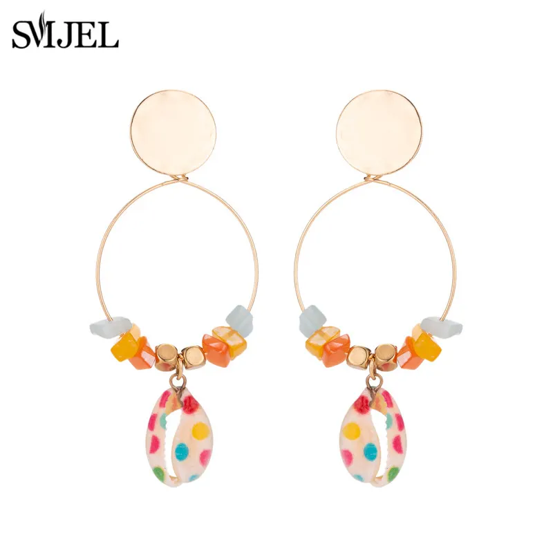 SMJEL Boho модные многоцветные большие серьги Большая Морская раковина камень