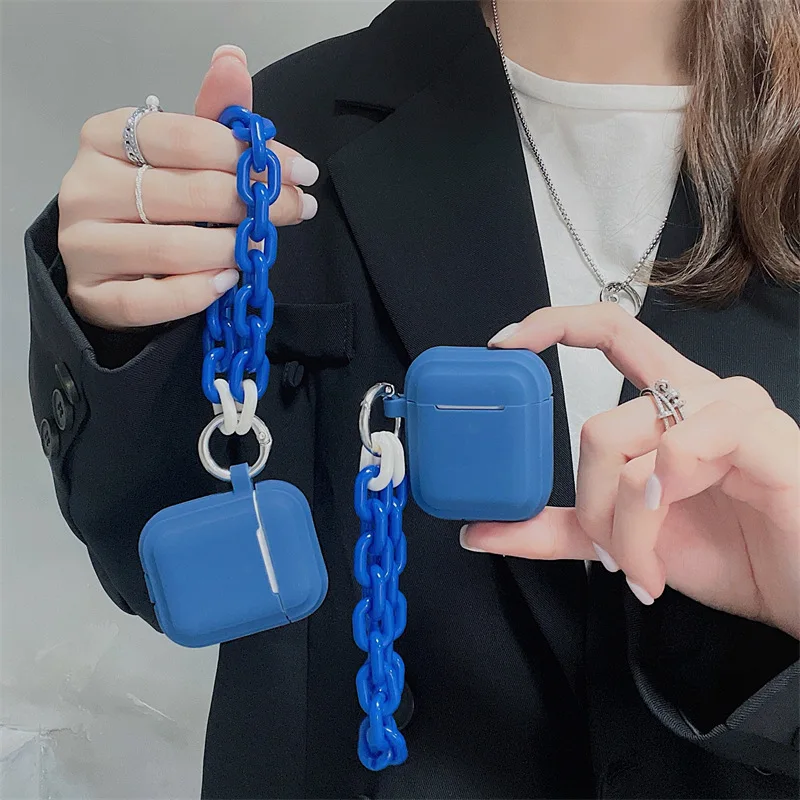 

Blue Chains Bracelet Pure Color Apple AirPods 1 2 Pro Case Cover iPhone Earbuds Accessories Airpod Case Air Pods Case