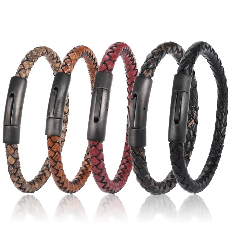 

MingAo Charm Bracelets For Women Classic Style Men's Leather Bracelets Simple 5 Color Stainless Steel Buttons Accessories