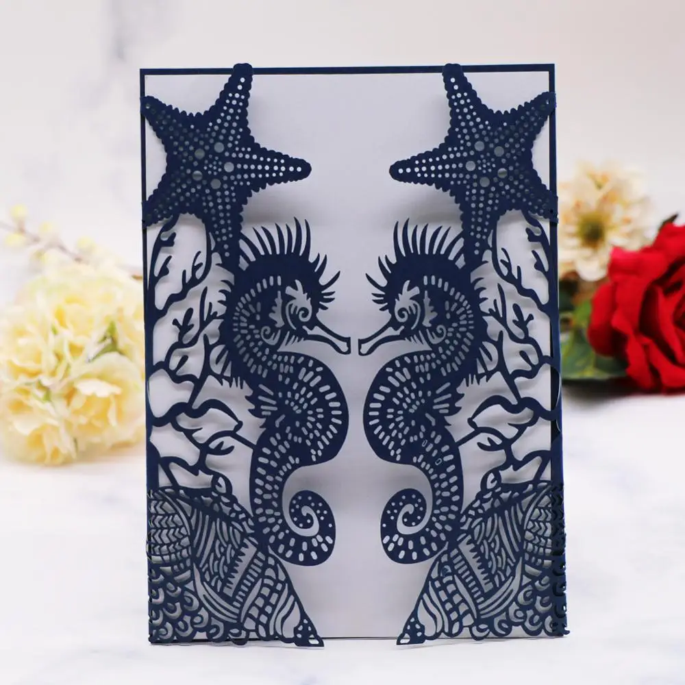 

35pcs/lot Sea Theme Wedding Invitation Card Birthday Beach Theme Party Invitation Card Engagements Ceremony Invitation Card